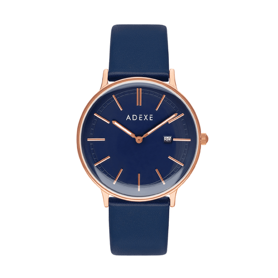 Grande Blue & Rose Gold Leather Case 40.5mm - ADEXE Watches