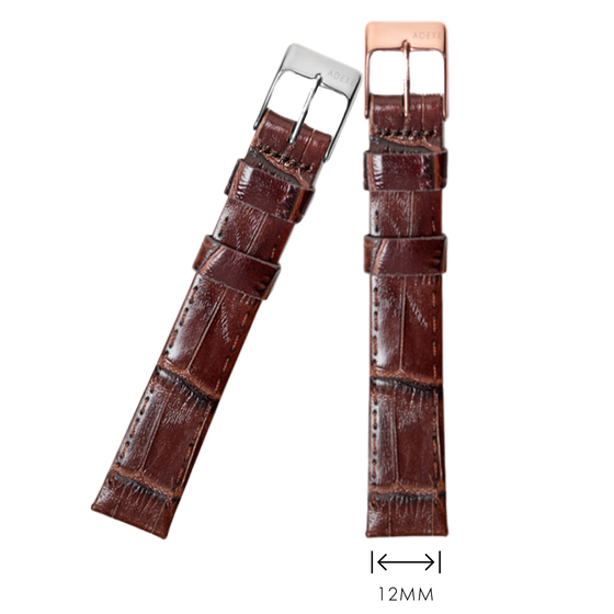 12mm Dark Brown Croc Pattern Leather Strap