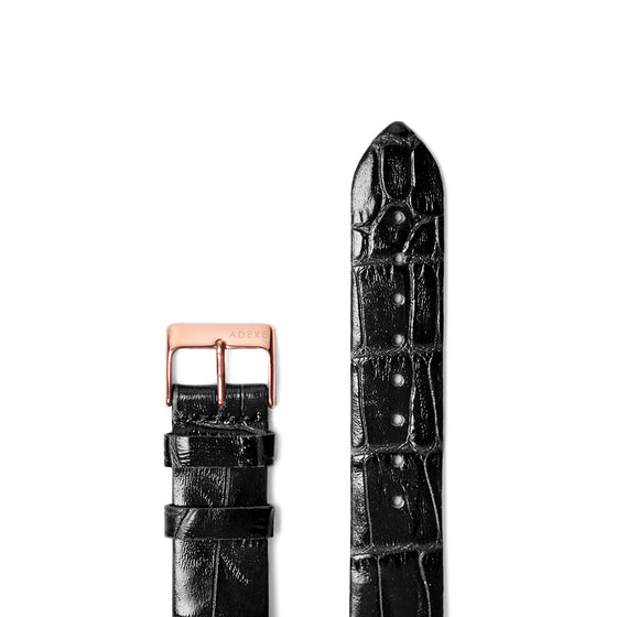 20mm Black Croc Pattern Leather Strap